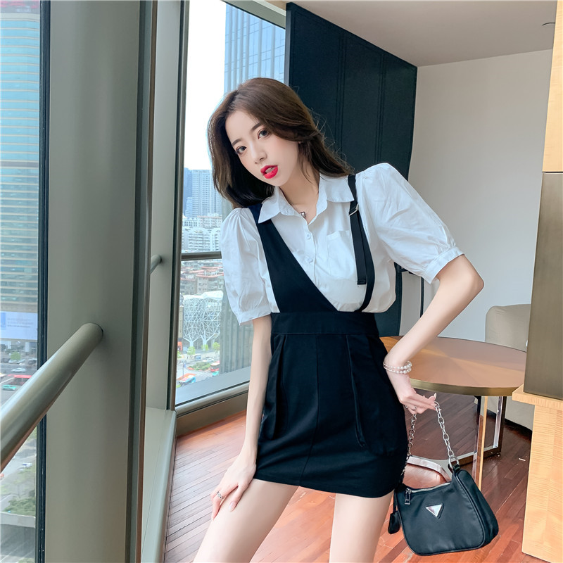 Minority fashion strap dress summer shirt a set