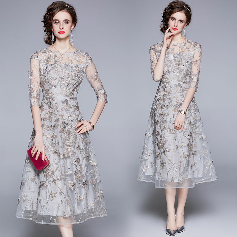 France style embroidery formal dress lace banquet dress