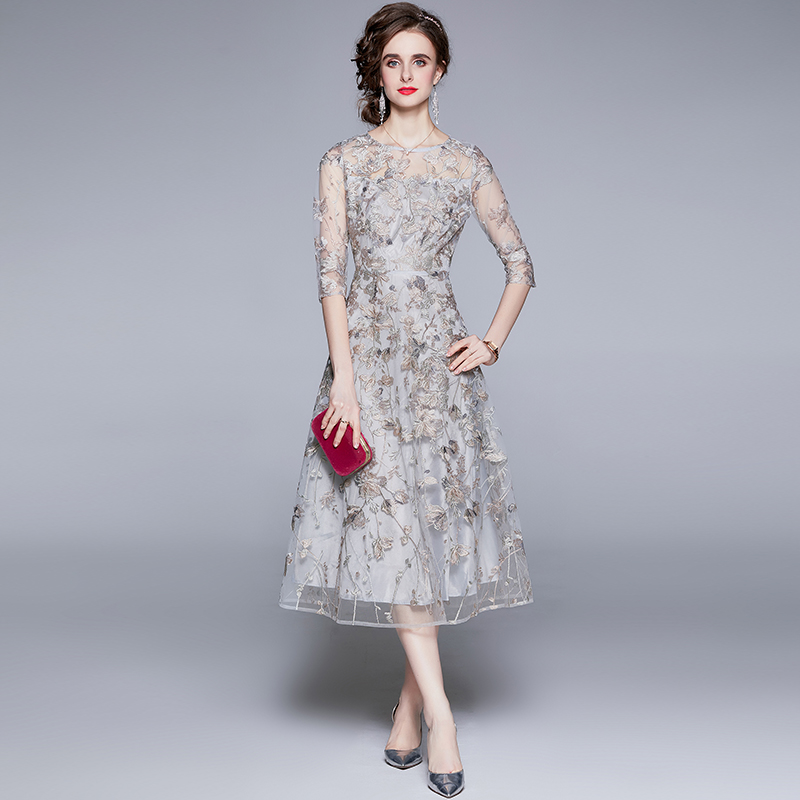 France style embroidery formal dress lace banquet dress