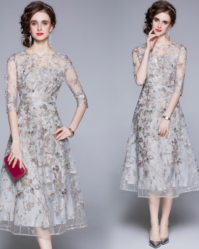 France style embroidery formal dress lace banquet dress