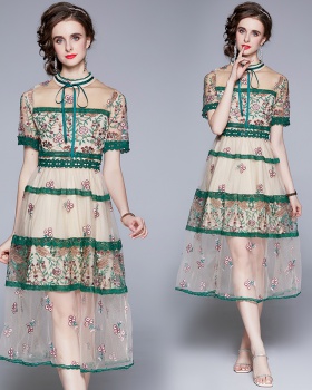Gauze summer fashion slim sweet embroidered dress
