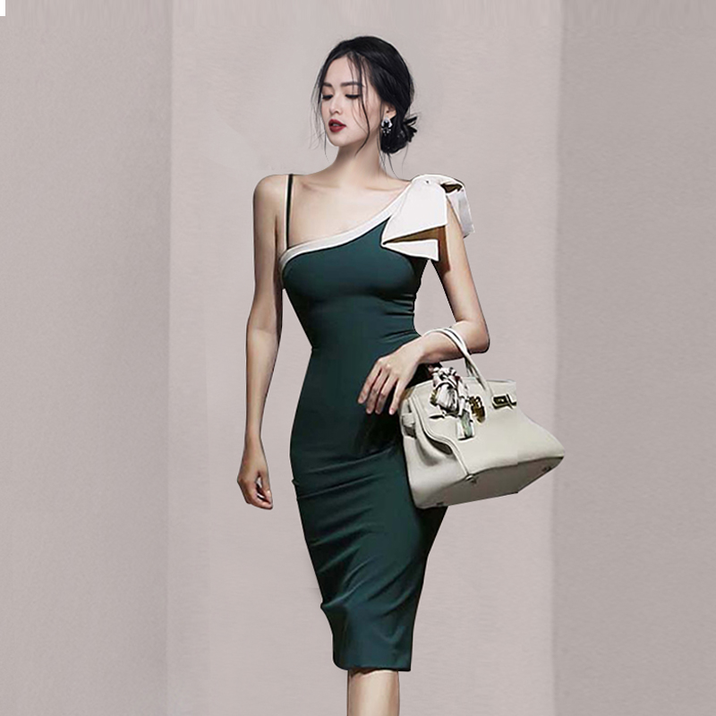 Summer slim high waist Korean style sling personality dress