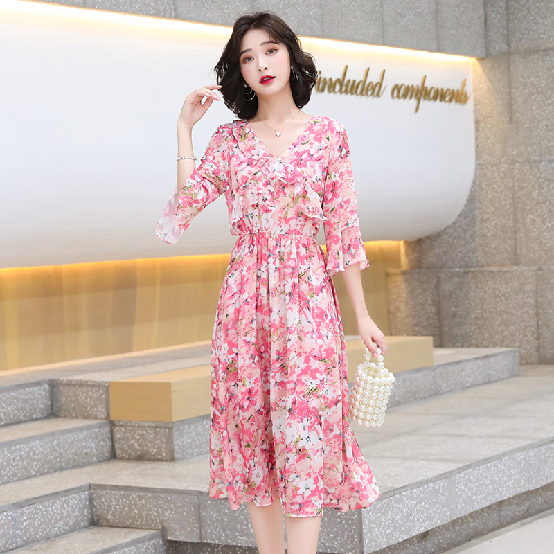 Summer floral Western style chiffon dress for women