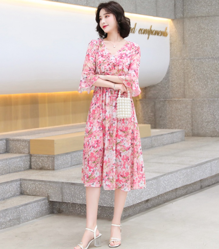 Summer floral Western style chiffon dress for women