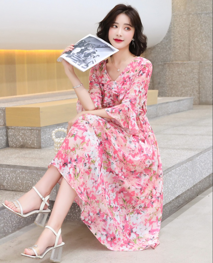 Summer floral Western style chiffon dress for women