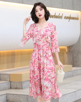 Summer floral Western style chiffon dress for women