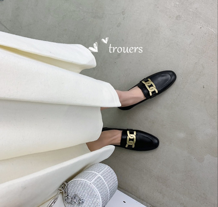 Black small square head loafers soft soles pure leather shoes