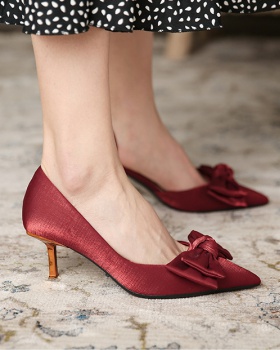 Pure red bow high-heeled shoes for women