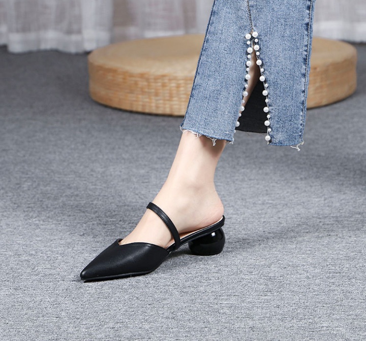 Slim spring pointed low thick hasp pure sandals for women