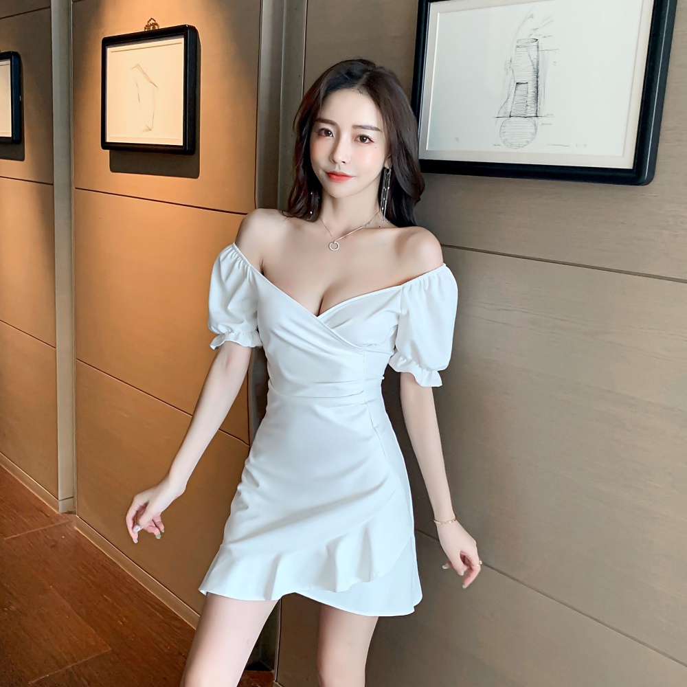 Summer pinched waist lotus leaf edges slim sexy dress