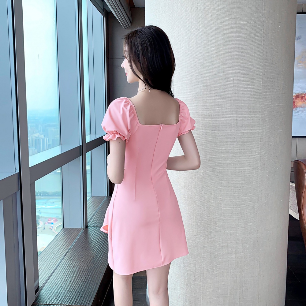 Summer pinched waist lotus leaf edges slim sexy dress