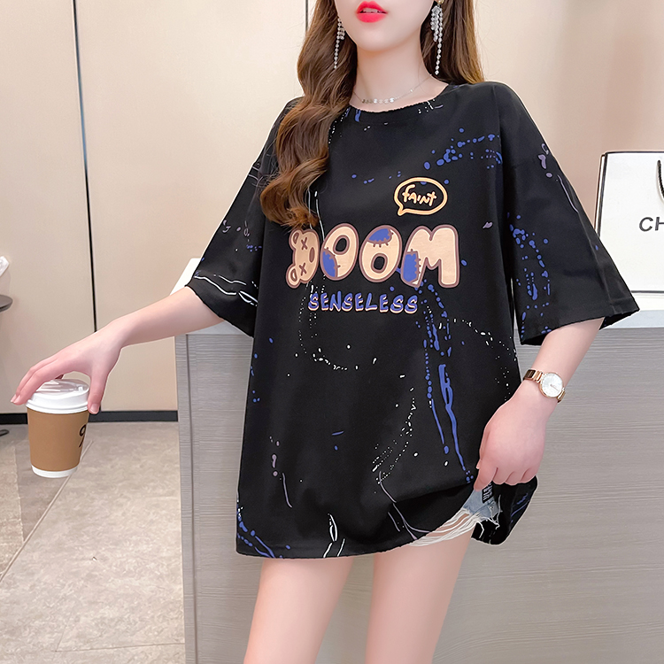 Large yard letters Korean style fat printing T-shirt for women