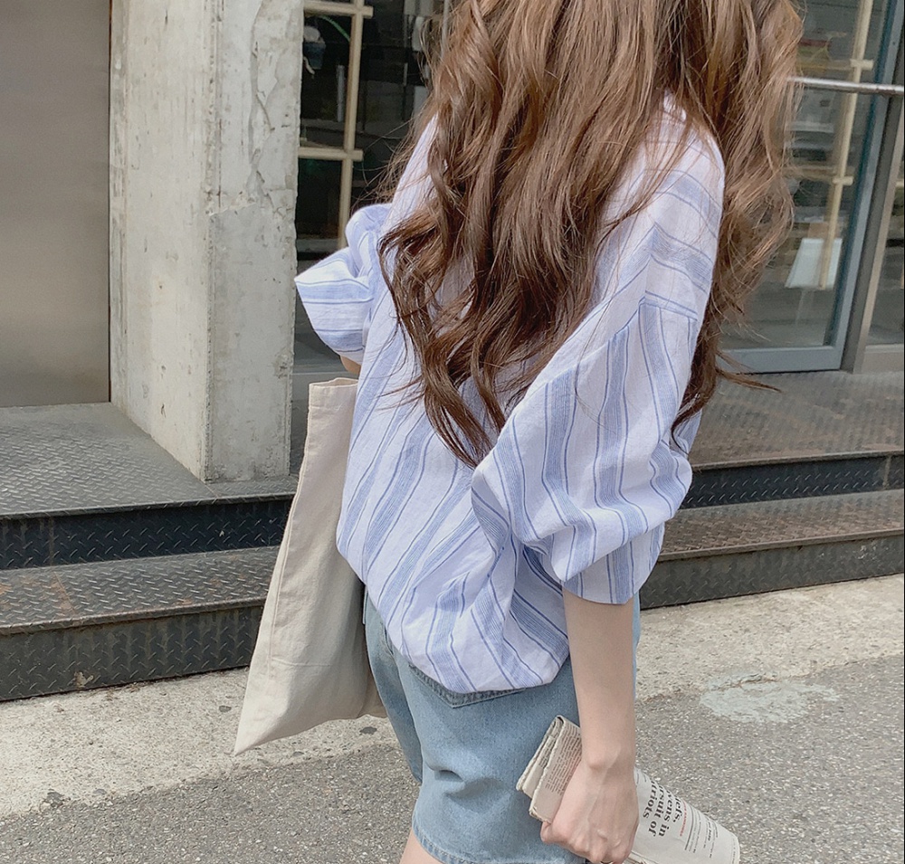 Long sleeve lazy stripe shirts simple Korean style shirt