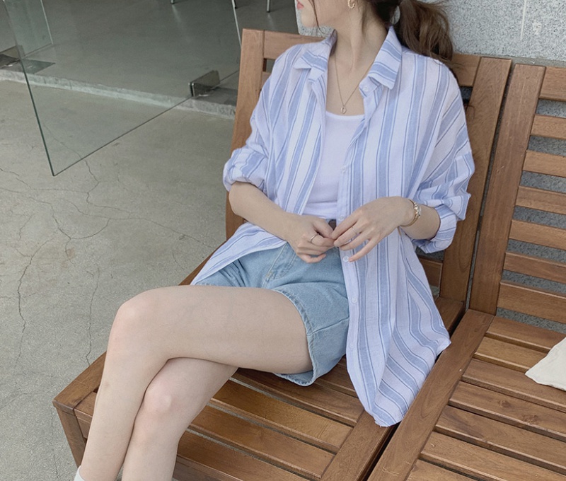 Long sleeve lazy stripe shirts simple Korean style shirt