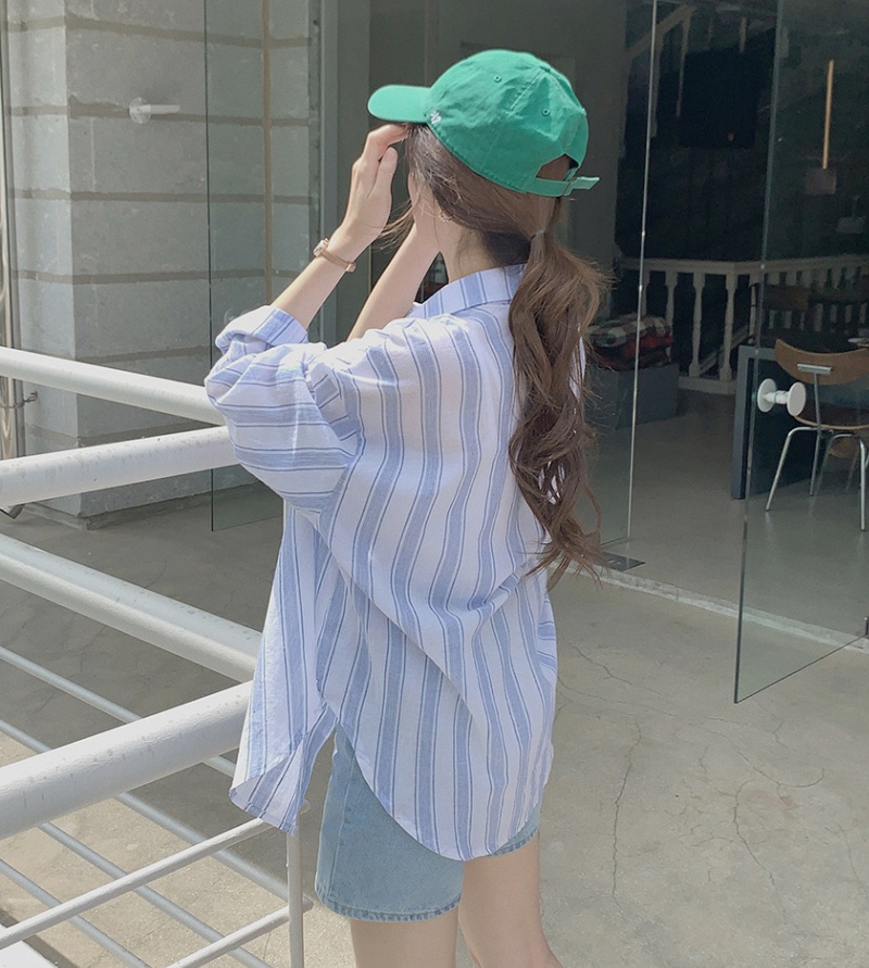 Long sleeve lazy stripe shirts simple Korean style shirt