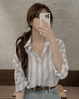 Long sleeve lazy stripe shirts simple Korean style shirt