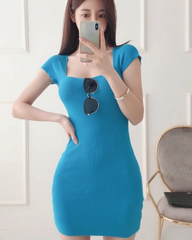 Summer pure dress square collar knitted T-back for women