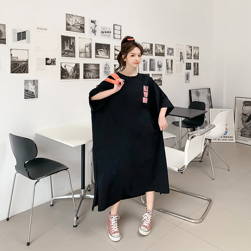 Fat printing fashion long dress slim loose Casual T-shirt