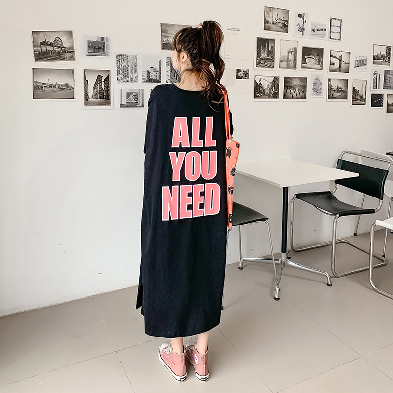 Fat printing fashion long dress slim loose Casual T-shirt