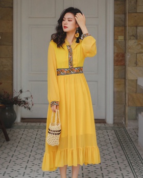 Vacation travel embroidered slim dress for women