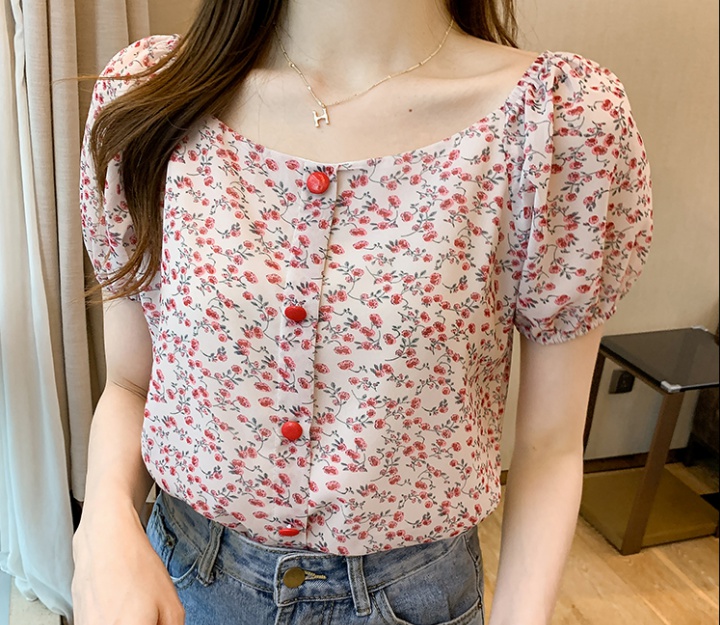Korean style refreshing chiffon summer printing floral shirt