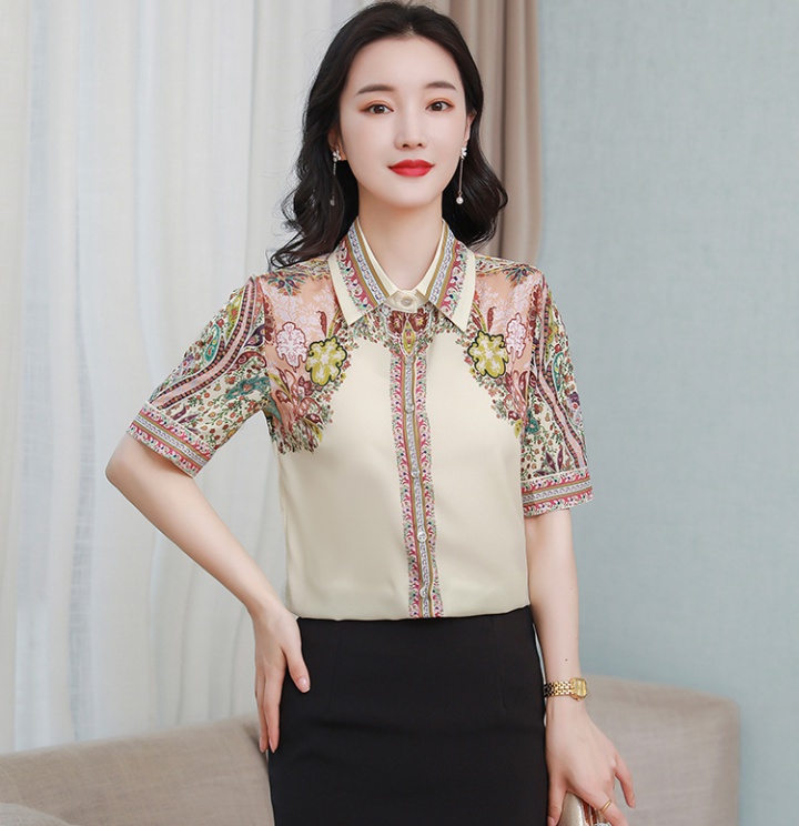 Short sleeve summer tops real silk satin shirt for women
