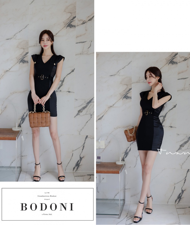 Summer slim pinched waist fashion Korean style profession dress