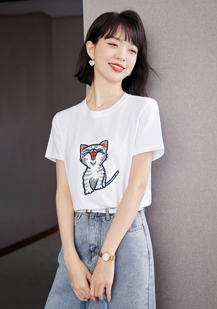 Summer white silver kitty T-shirt for women