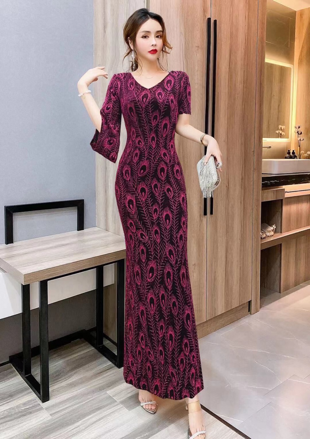 Short sleeve long dress liangsi dress for women
