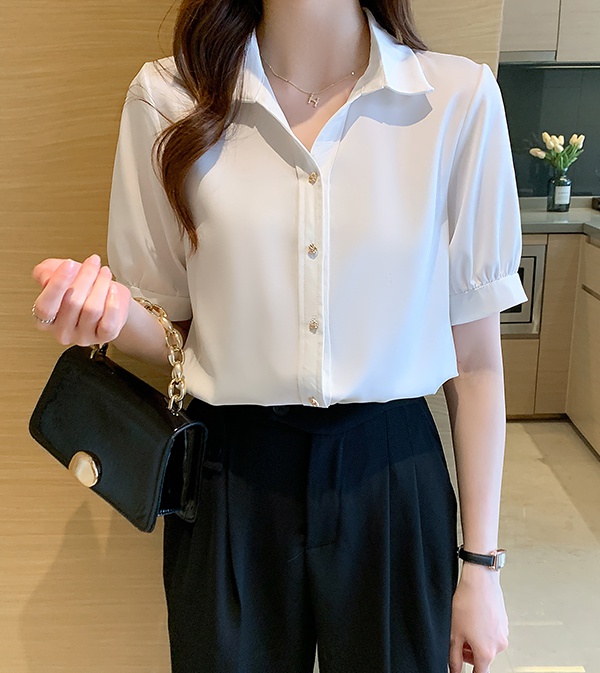 Metal buckles shirt temperament chiffon shirt for women