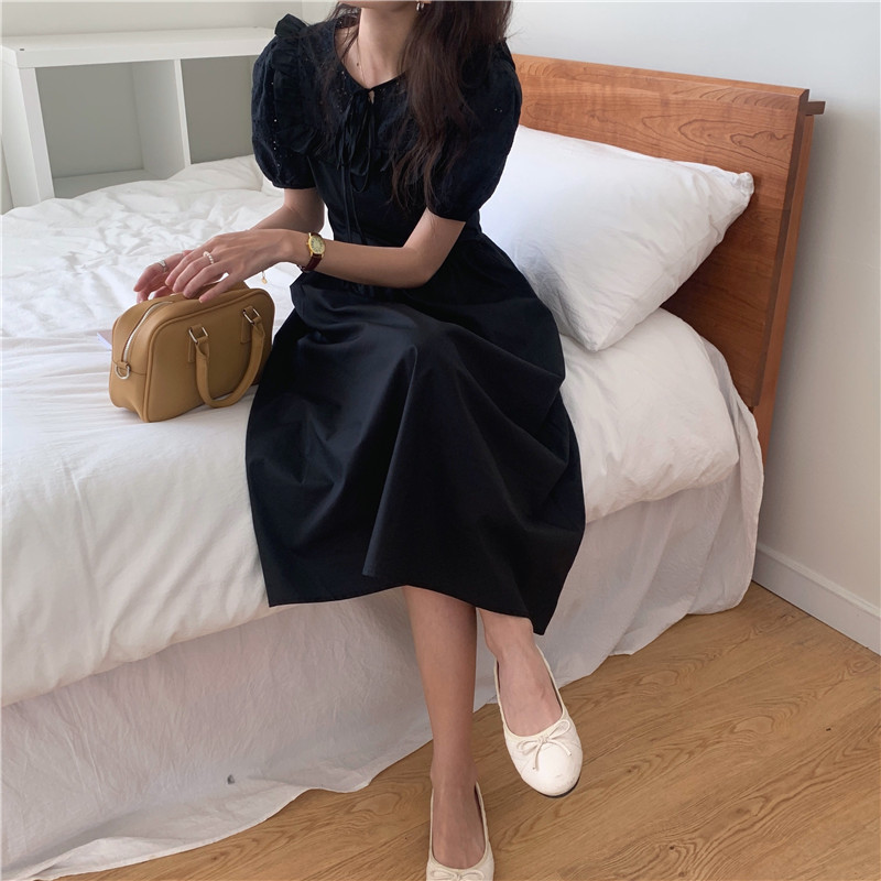 Pure embroidery temperament splice hollow fine dress