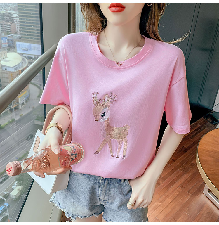 Round neck summer T-shirt retro embroidered tops