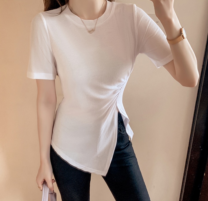 Irregular short sleeve T-shirt split hem tops for women