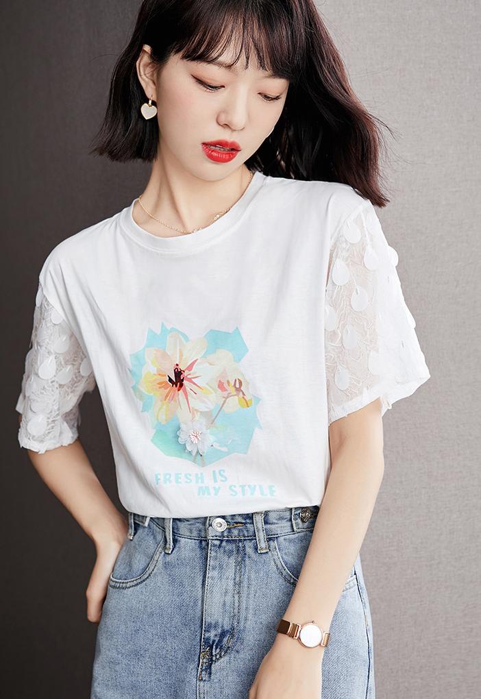 Lace loose small shirt splice summer tops for women