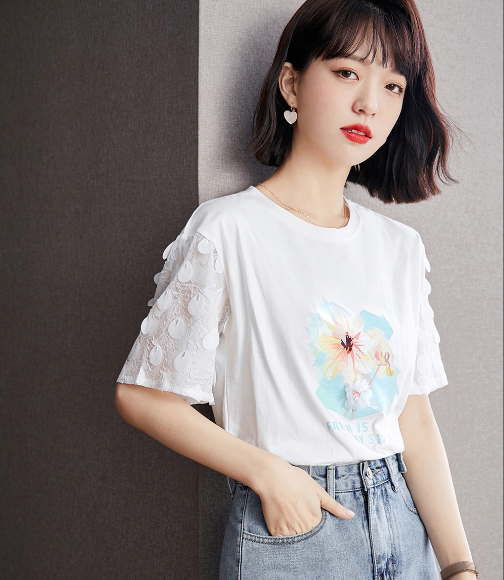 Lace loose small shirt splice summer tops for women