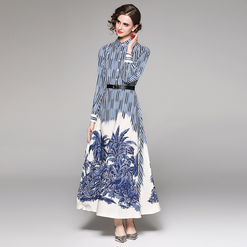 European style all-match fashion printing slim dress