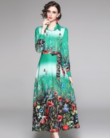Slim all-match European style pinched waist printing dress
