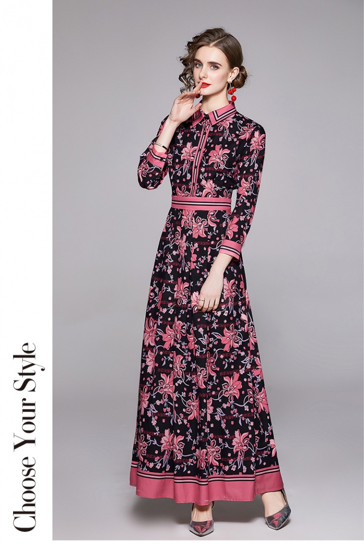 Fashion printing all-match slim pinched waist dress