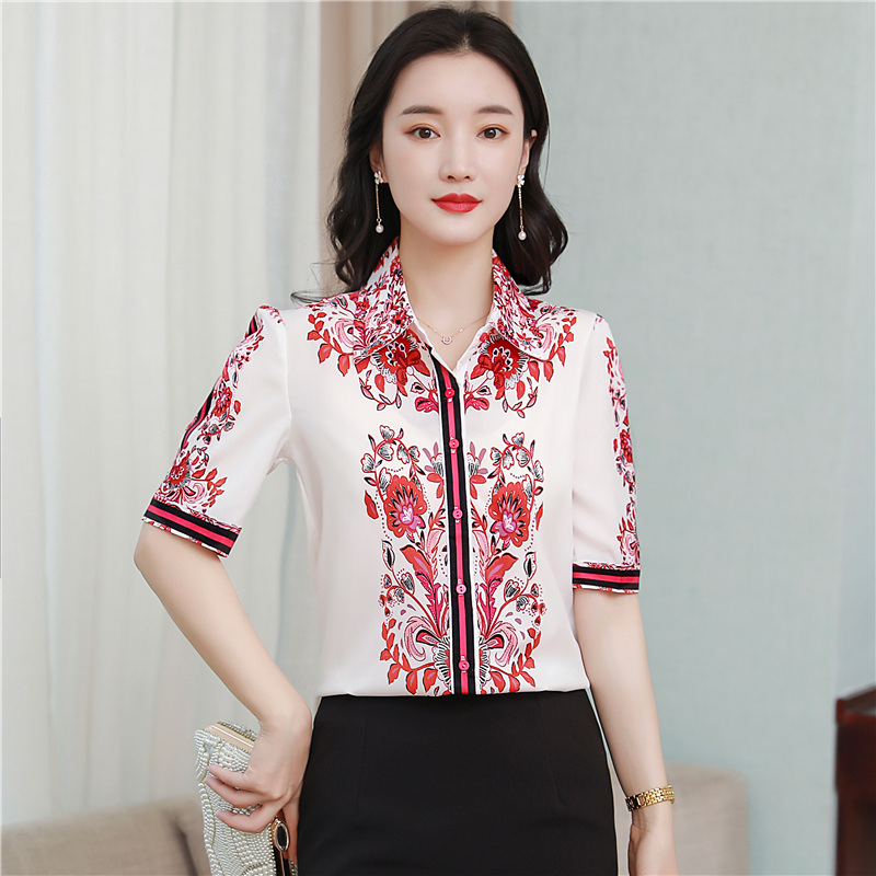 Printing short sleeve tops fashion silk shirt for women