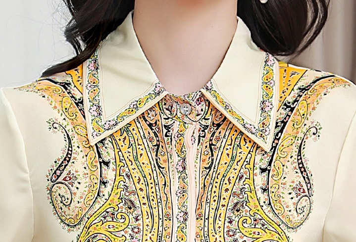 Printing silk retro shirt summer long sleeve tops for women
