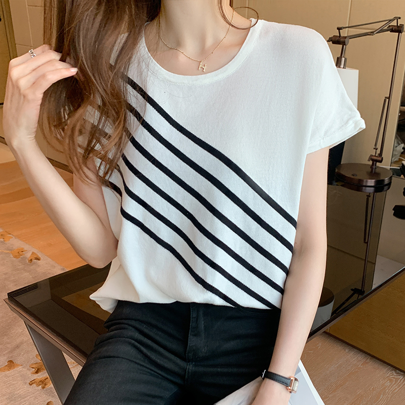 European style T-shirt stripe bottoming shirt for women