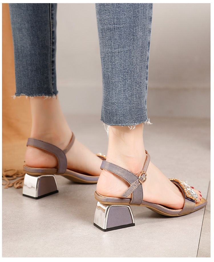 Thick rhinestone large yard high-heeled sandals for women