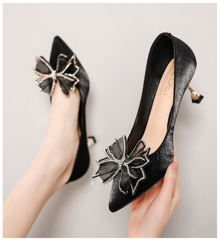 Low fine-root high-heeled shoes bow shoes for women