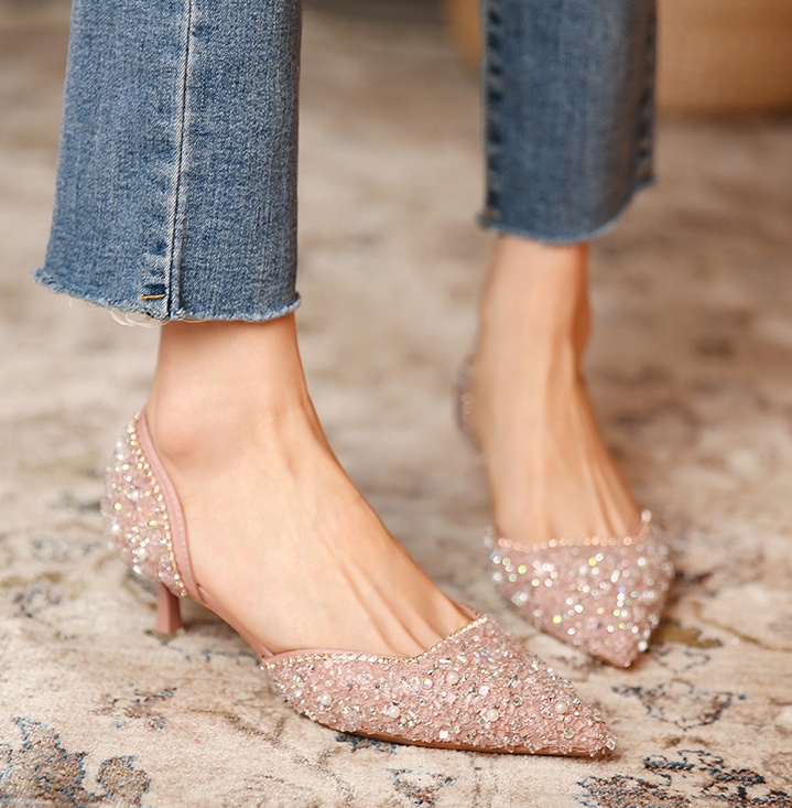 Crystal diamond high-heeled shoes spring shoes for women