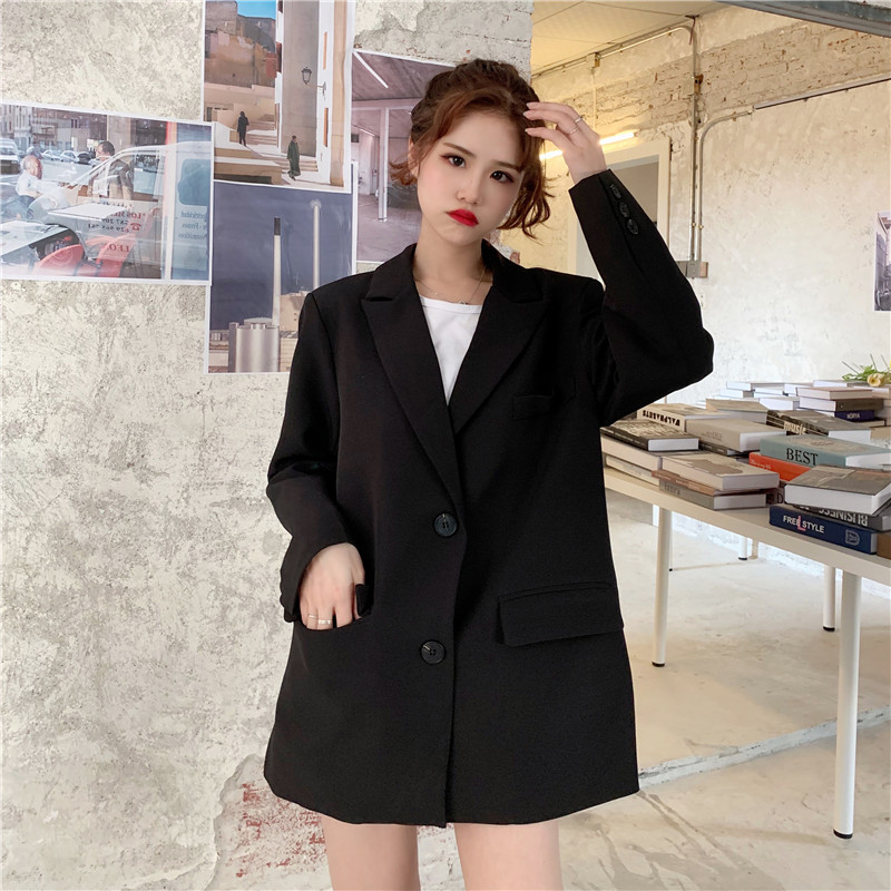 Loose black business suit Casual coat for women