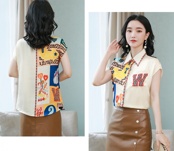 Western style real silk shirt splice tops for women