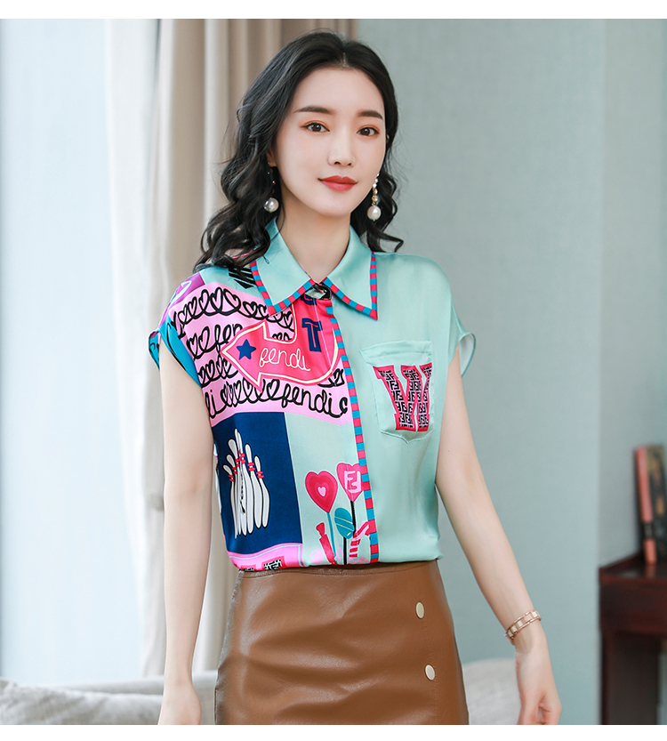 Western style real silk shirt splice tops for women