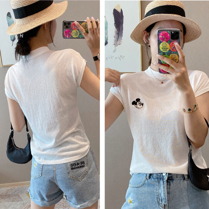 White summer tops ice silk short sleeve T-shirt for women