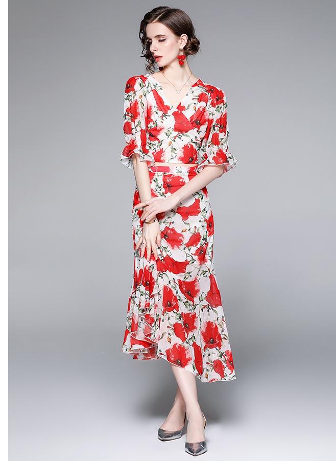 Summer fashion tops France style printing skirt 2pcs set