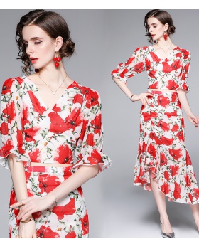 Summer fashion tops France style printing skirt 2pcs set